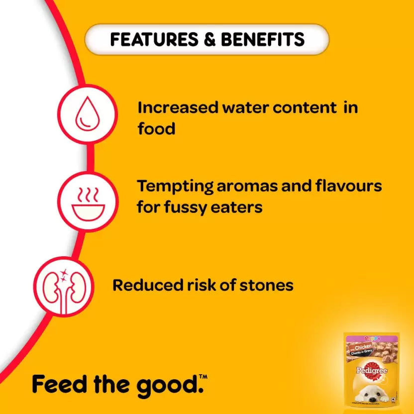 Pedigree Chicken & Liver In Gravy New Born Puppy Wet Food - 2.1 kg (30x0.07 kg)