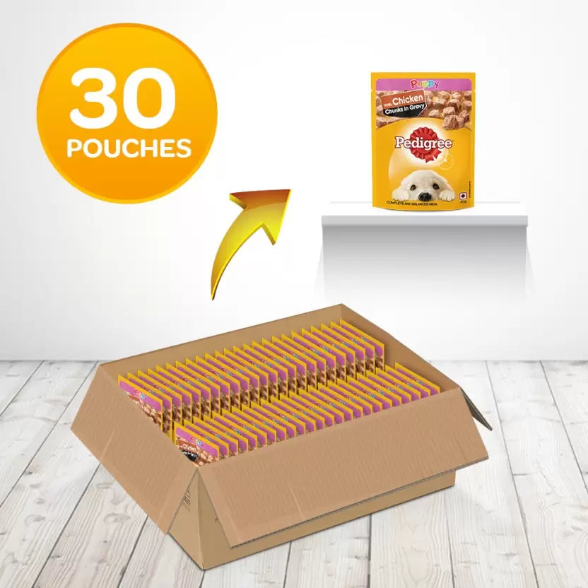 Pedigree Chicken & Liver In Gravy New Born Puppy Wet Food - 2.1 kg (30x0.07 kg)