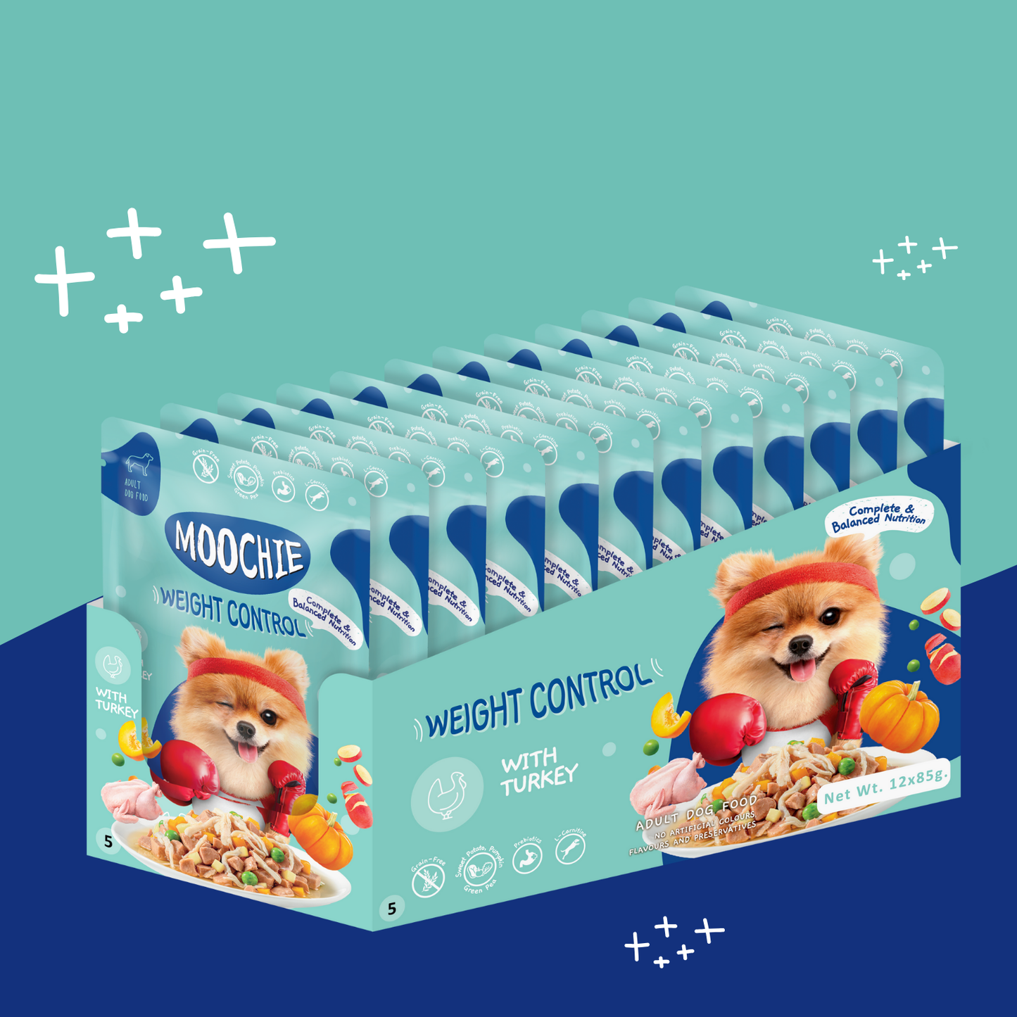 Moochie Weight Control Wet Dog Food – 85g Pouch | Low Fat Meal for Healthy Weight Management