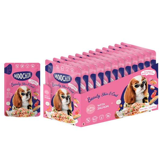 Moochie Beauty Skin & Coat Wet Dog Food – 85g Pouch | Promotes Healthy Skin & Shiny Coat