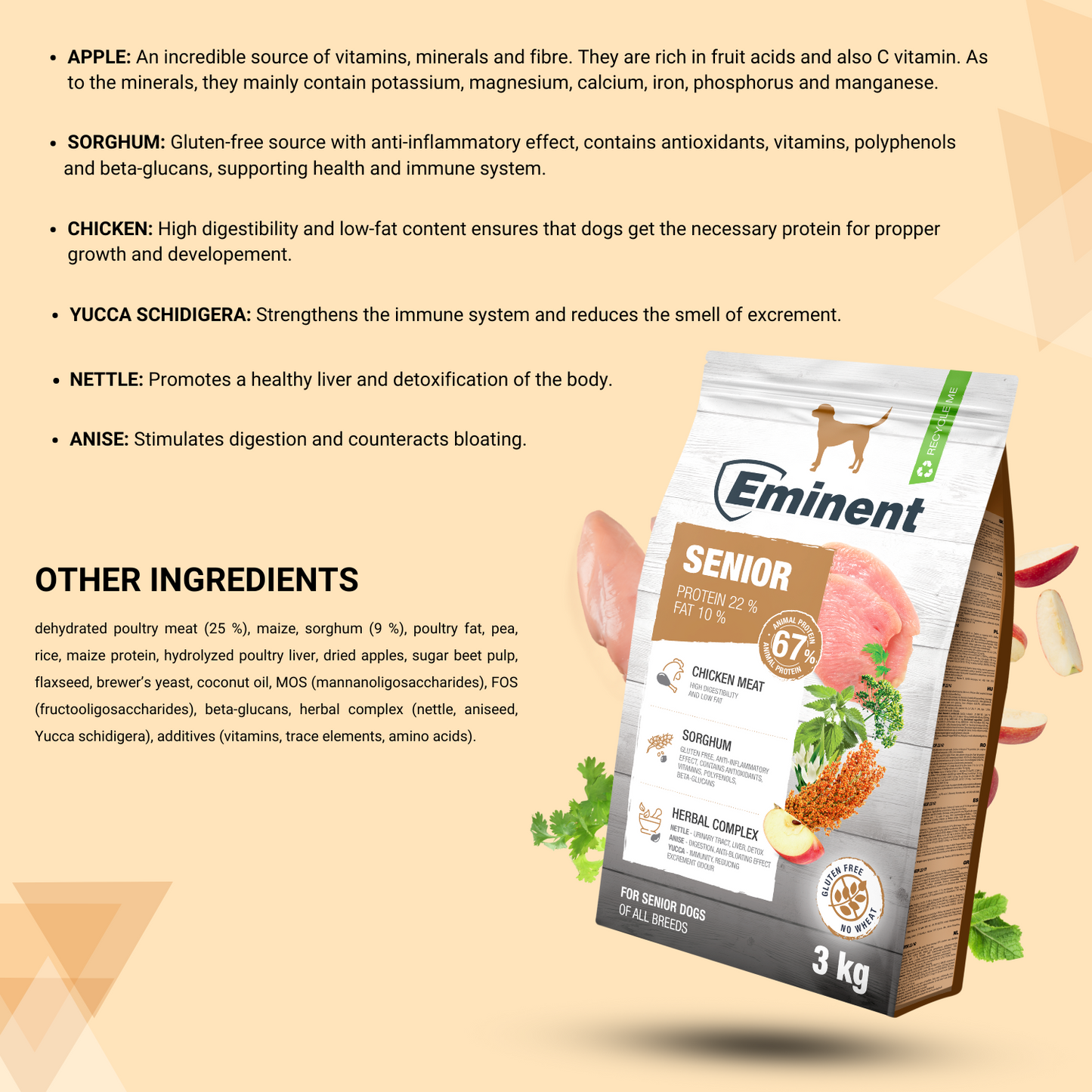 Eminent Senior Light Dry Dog Food – Chicken Flavour | 3kg | Healthy Weight for Older Dogs