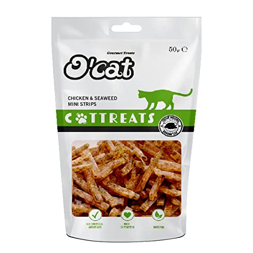 O'Cat Combo of Chicken & Brocolli Thin Chips & Chicken and Seaweed Mini Strips Cat Treats 50g