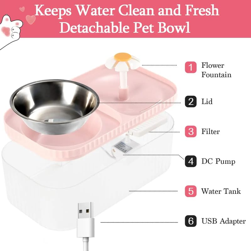 Pets Empire 2 in 1 Water Fountain with Food Bowl for Cats 3L (Multicolour)