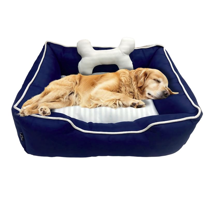 Pets Empire Classic Lounger Beds with Pillow for Dogs - Dark Blue