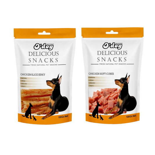 O'Dog Combo Chicken Slice Jerky & Chicken Soft Cubes Treat for Dogs 100g