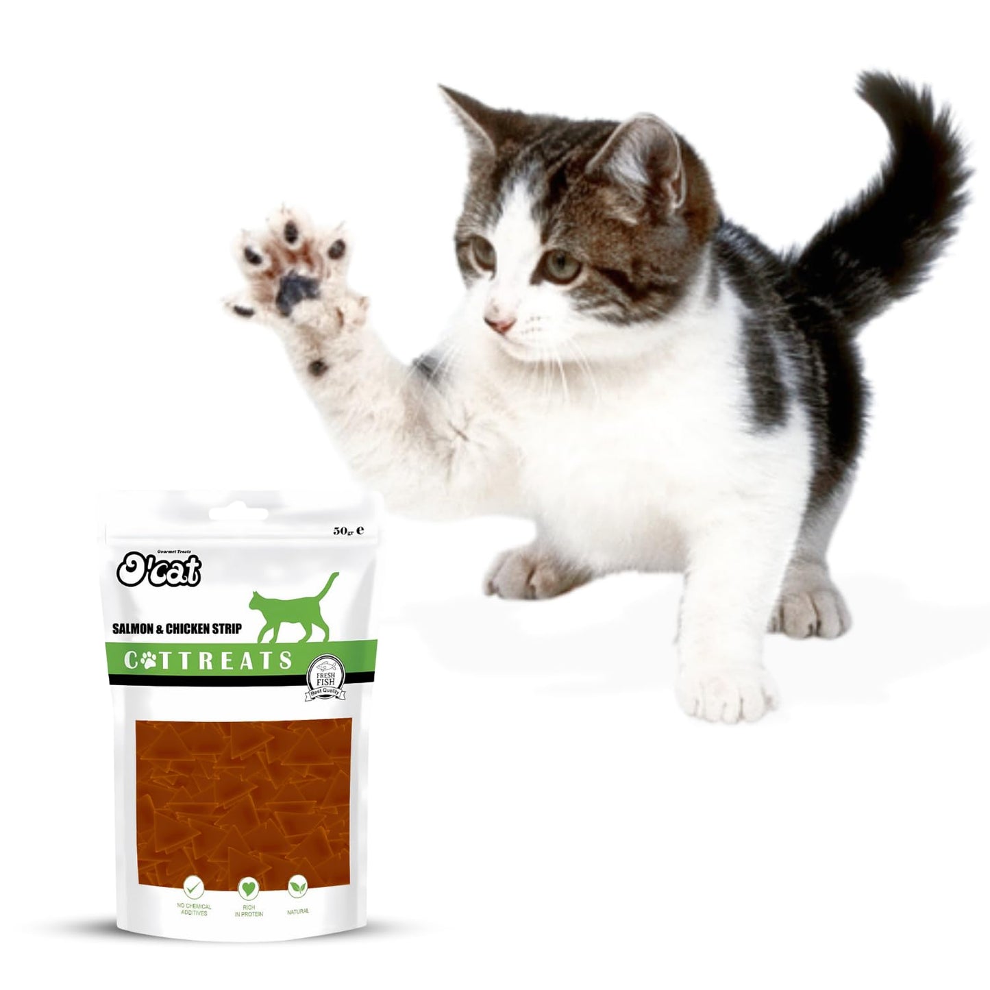 O'cat Dental & Training Cat Treats for All Life Stages of Cat (Salmon & Chicken) 2 Pouches (2 x 50g)