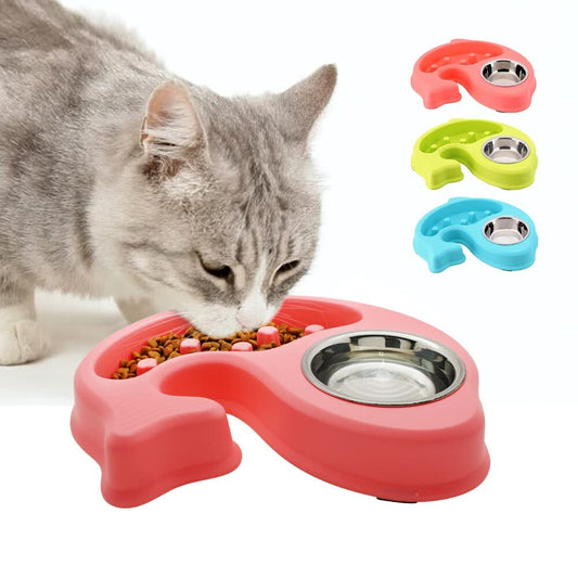 PETS EMPIRE Fish Shape Twin Feeder For  Kittens Cats and Puppies (Color May Vary)-300ml