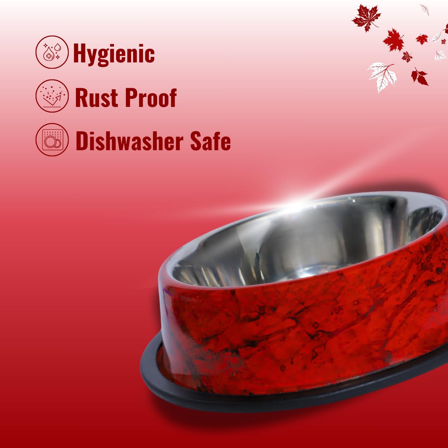 Pets Empire Stainless Steel Pets Bowl (700ml x 2, White & Red)