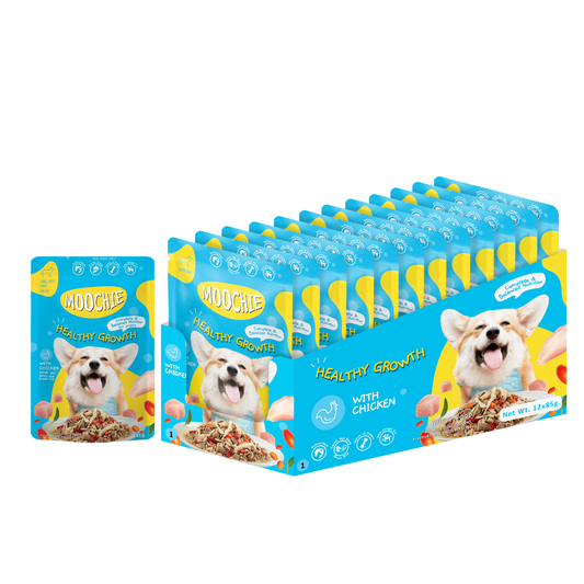Moochie Healthy Growth Wet Dog Food – 85g Pouches | Nutritious Meal for Puppies & Adult Dogs