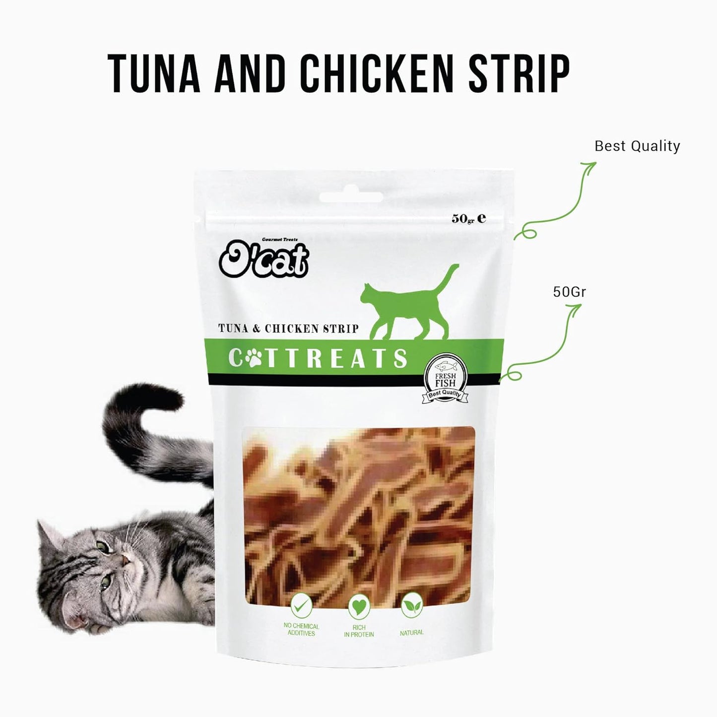 O'Cat Combo Of Salmon & Chicken Strip, Cod Fish Chip and Tuna & Chicken Strip Healthy Cat Treat 50g