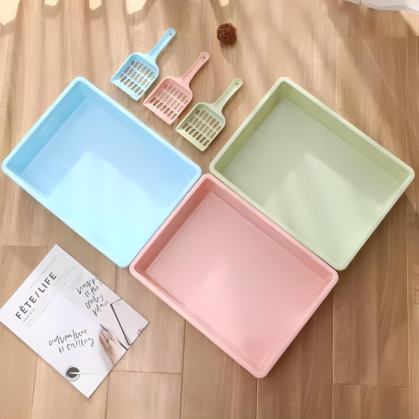 Pets Empire Cat Litter Tray with Free Scoop (14 x 10.5 Inch) Color May Vary