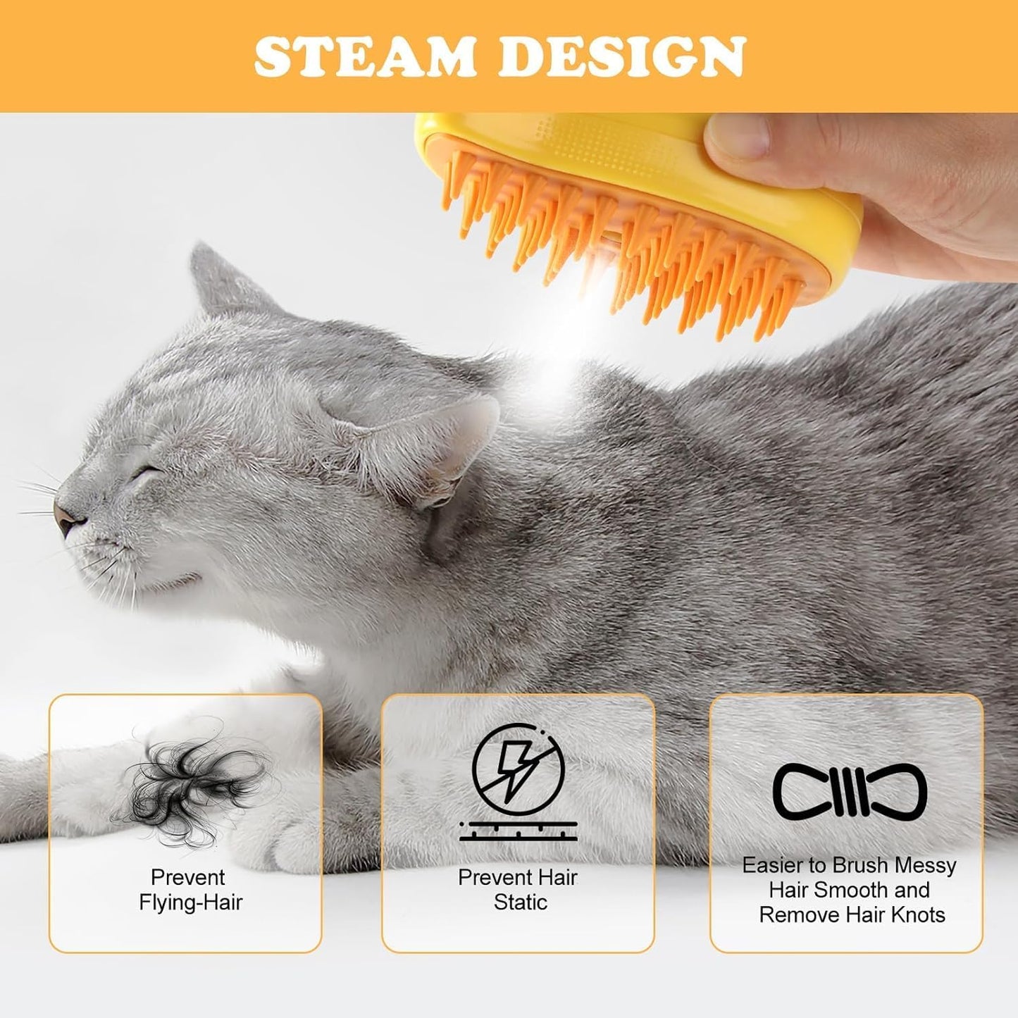 Pets Empire 3 in 1 Steam Pet Brush for Dogs & Cats