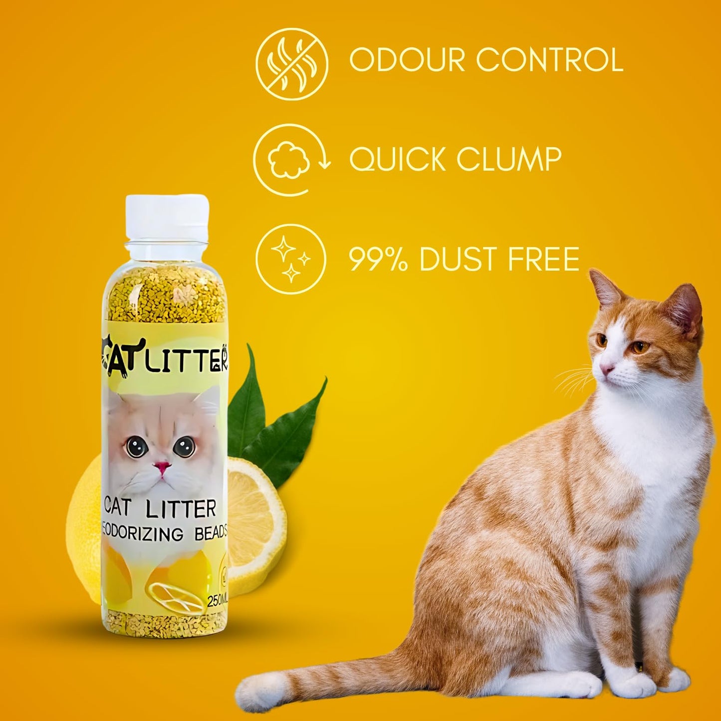 Pets Empire Cat Litter Deodorizing Beads 250ml, with Lemon Fragrance (Pack of 2)