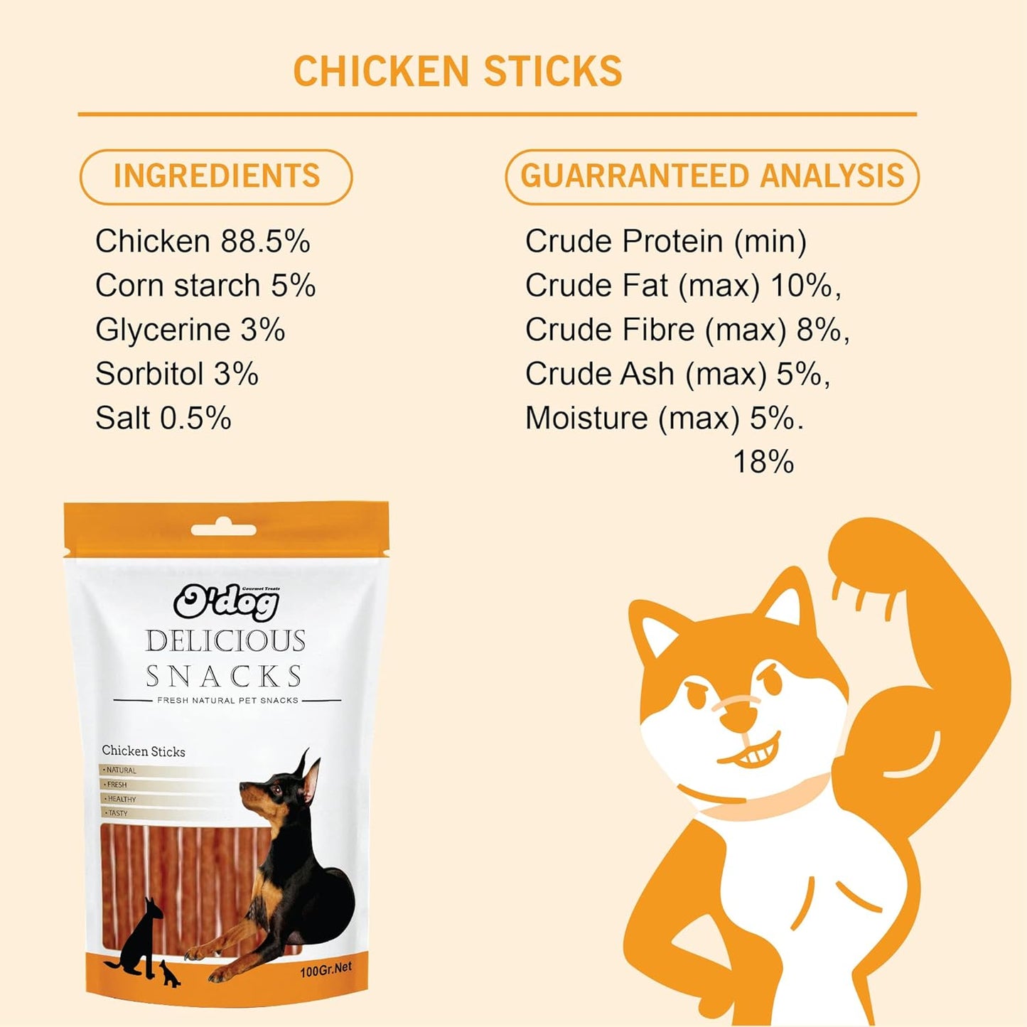 O’Dog Delicious Fresh Natural Chicken Sticks Dog Treats (100g)