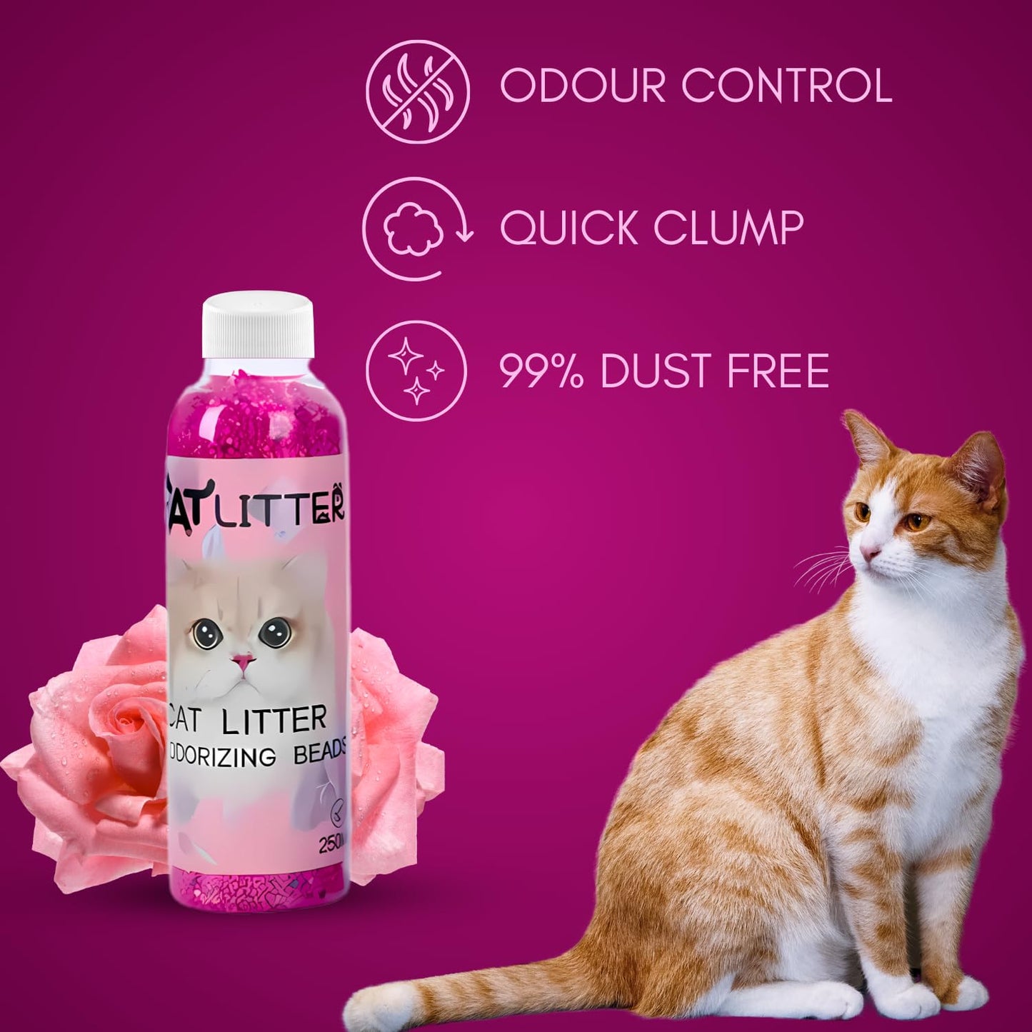Pets Empire Cat Litter Deodorizing Beads 250ml, with Rose Fragrance (Pack of 2)