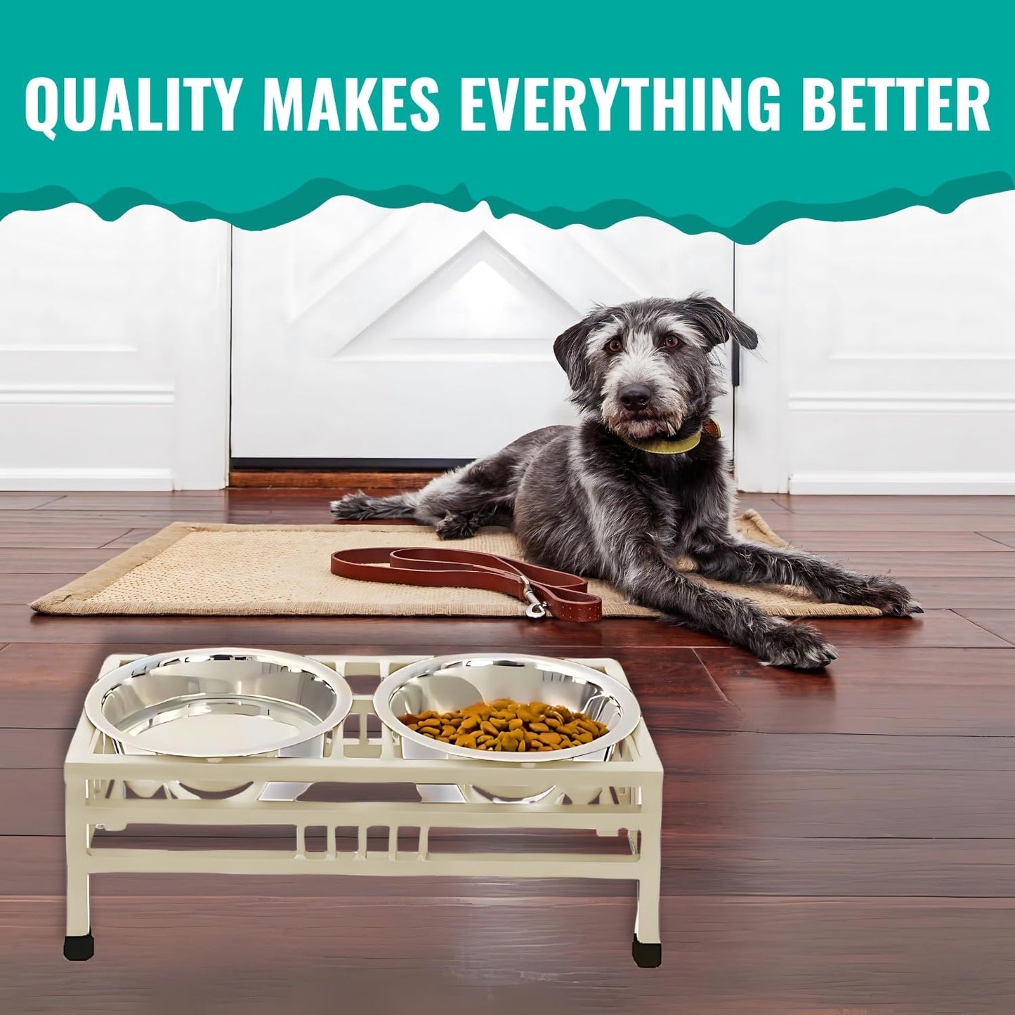 Pets Empire Stainless Steel Food & Water Bowls with Iron Stand (Cream Color)