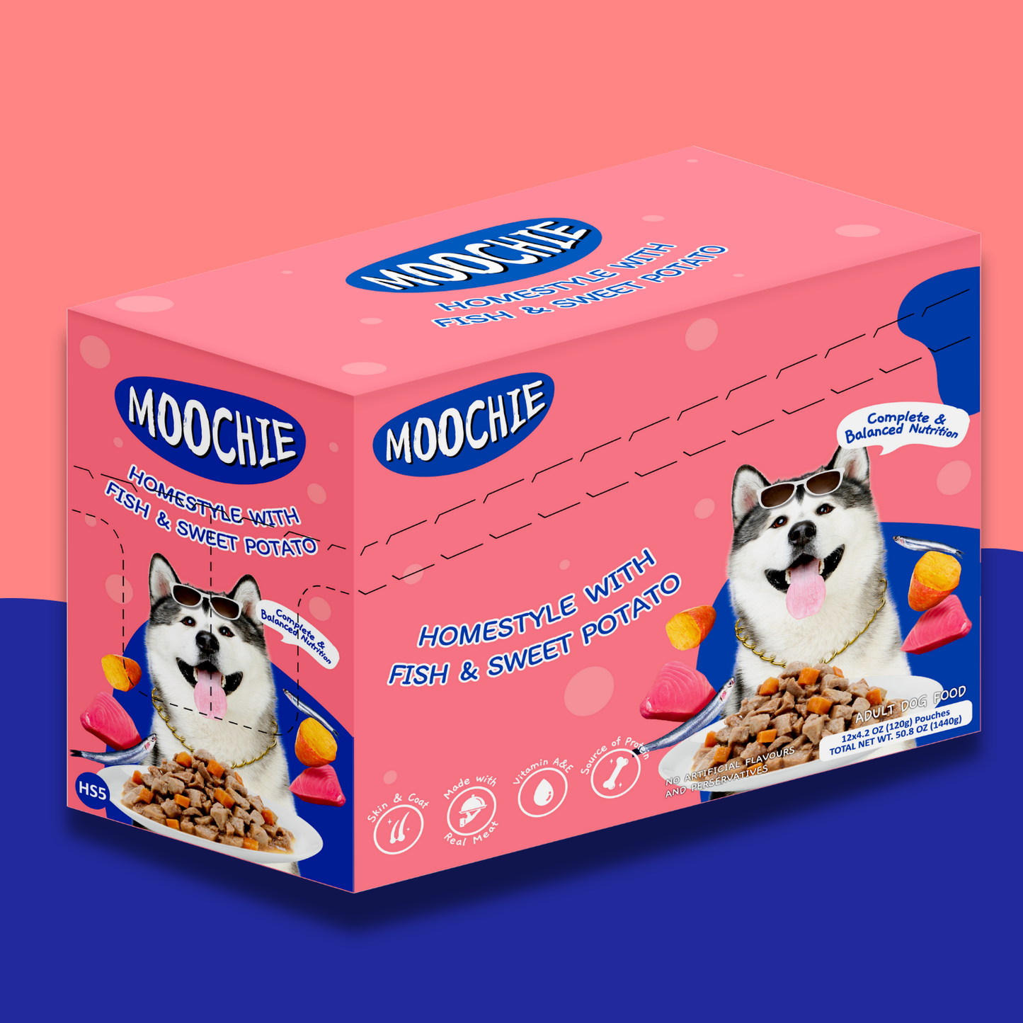 Moochie Fish & Sweet Potato Wet Dog Food – 120g | Healthy & Nutritious HomeStyle Meal for Dogs