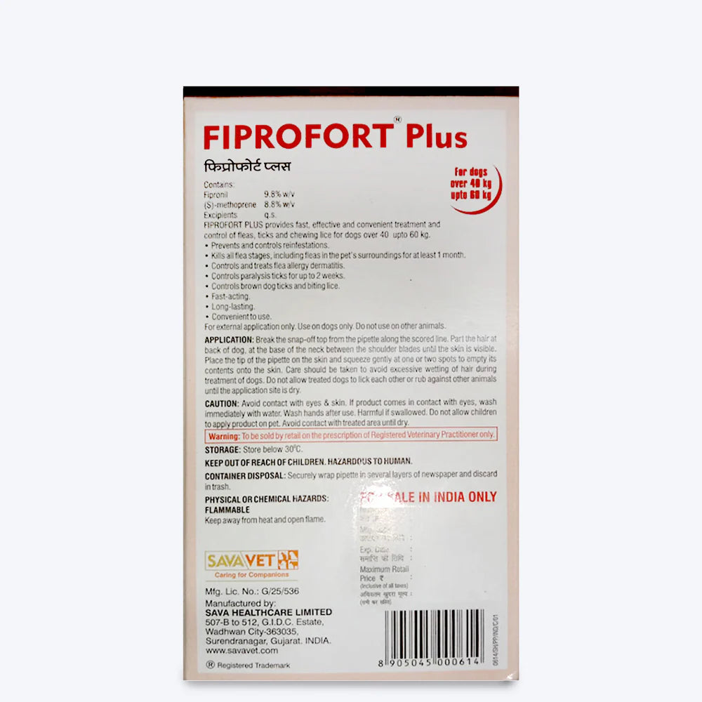 Fiprofort Plus Spot- Ticks & Fleas Solution for Dogs (40-60 kg)