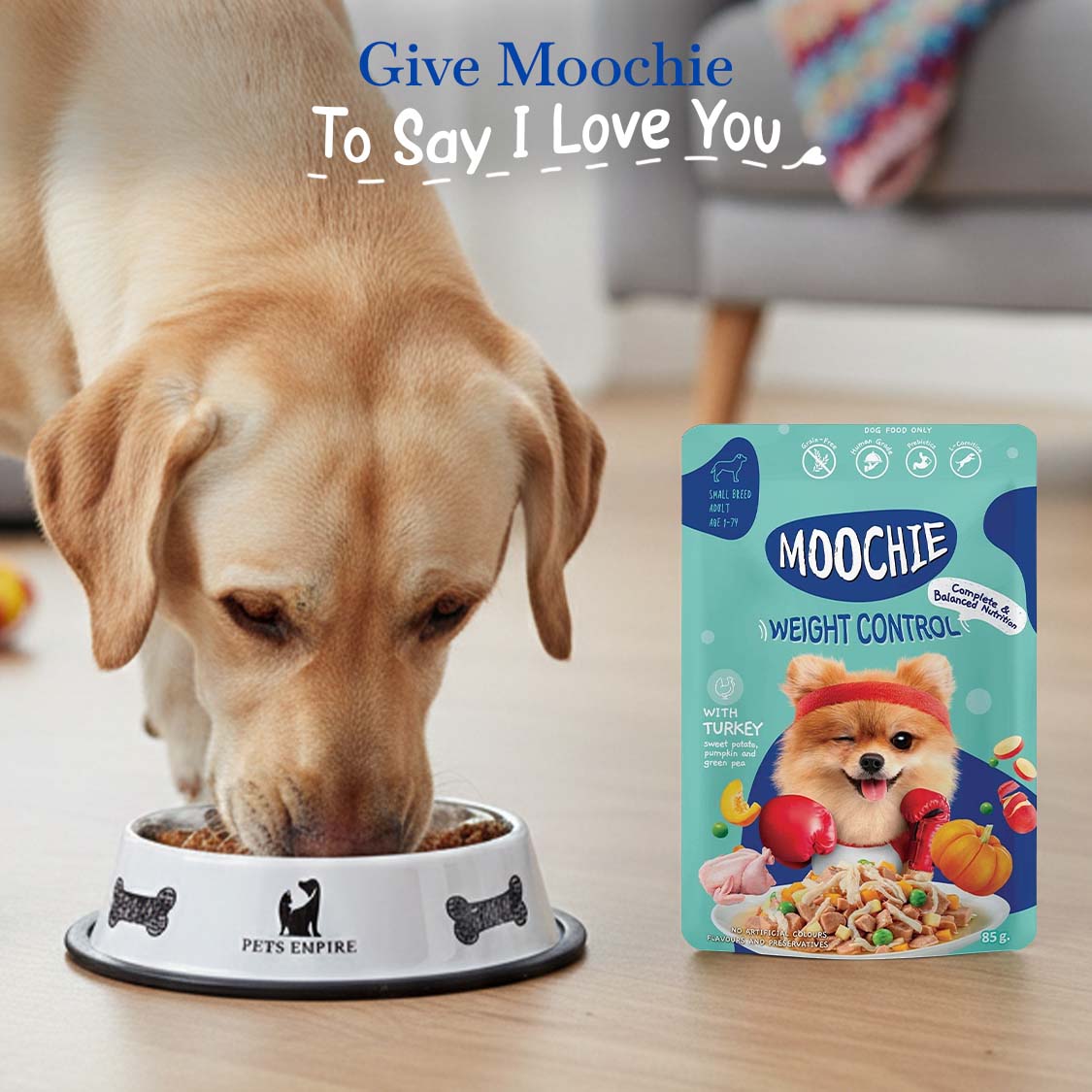 Moochie Weight Control Wet Dog Food – 85g Pouch | Low Fat Meal for Healthy Weight Management