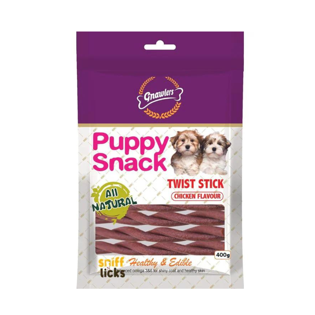 Gnawlers Puppy Snack Twist Stick Chicken Flavored Dog Treats - 400g