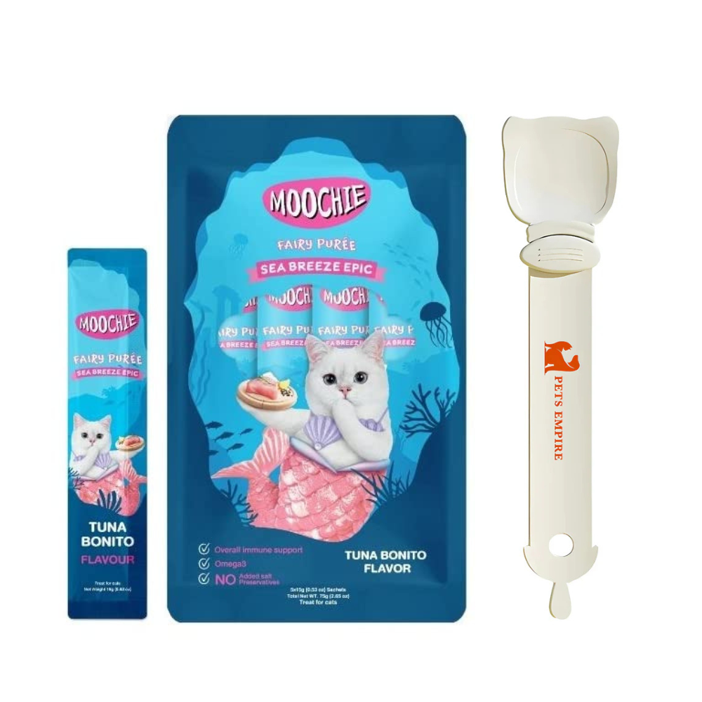 Pets Empire Spoon & Moochie Creamy Treat Tuna & Bonito Combo for Cats (5pcsx15gm each)