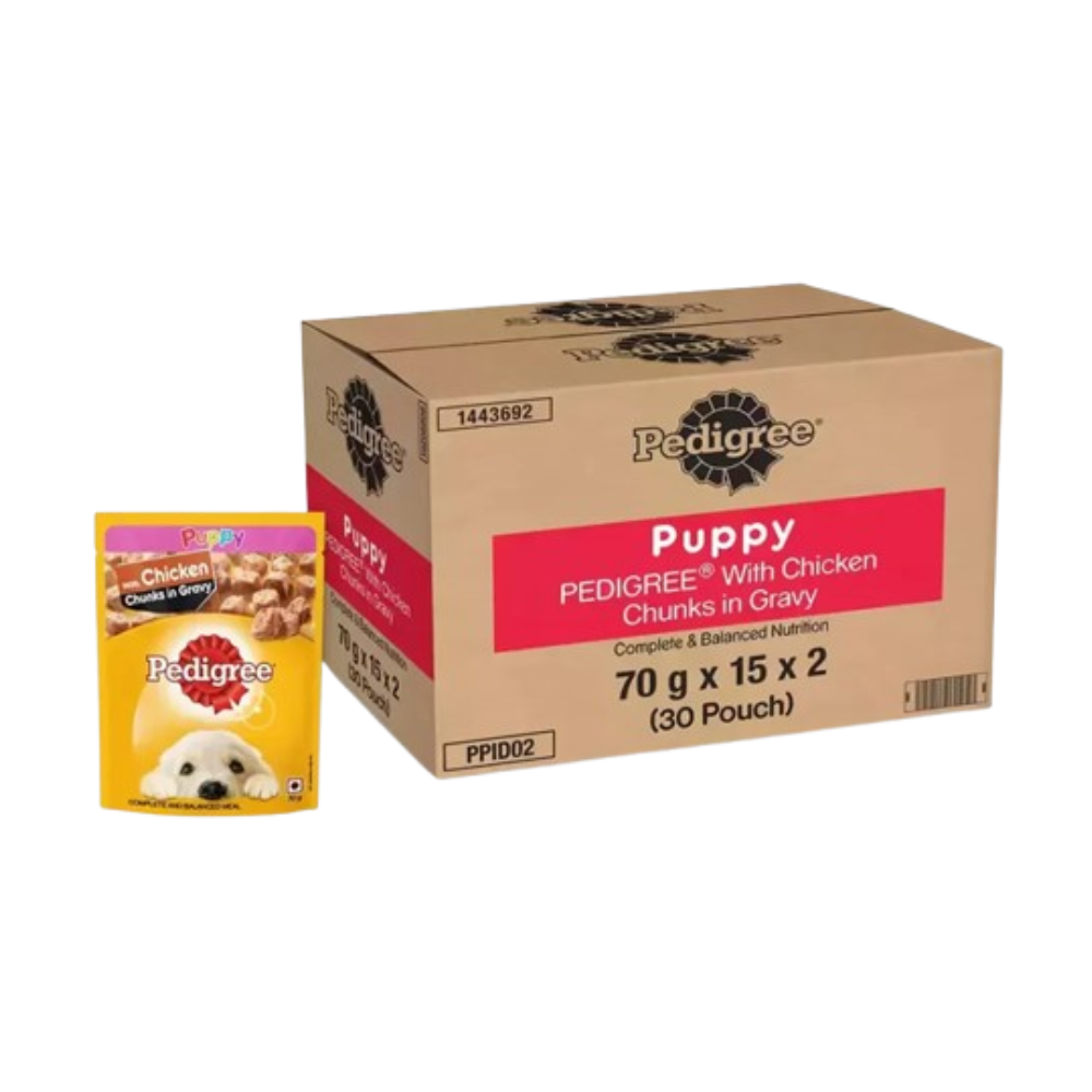 Pedigree Chicken & Liver In Gravy New Born Puppy Wet Food - 2.1 kg (30x0.07 kg)
