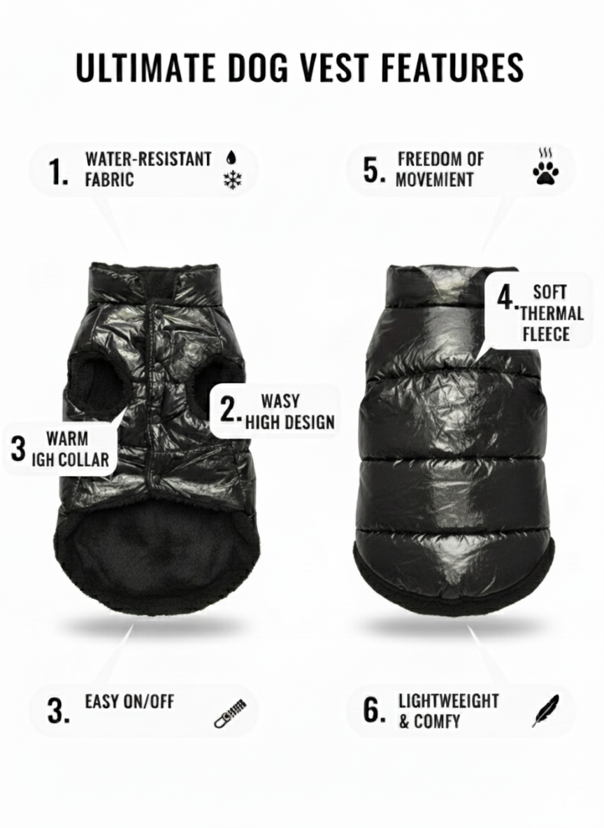 Pets Empire Metallic Black Puffer Jacket Vest for Small Dogs (half)