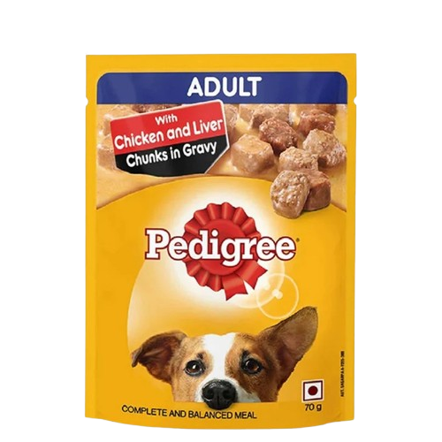 Pedigree Chicken & Liver Chunks in Gravy Adult Wet Dog Food - 70 g packs