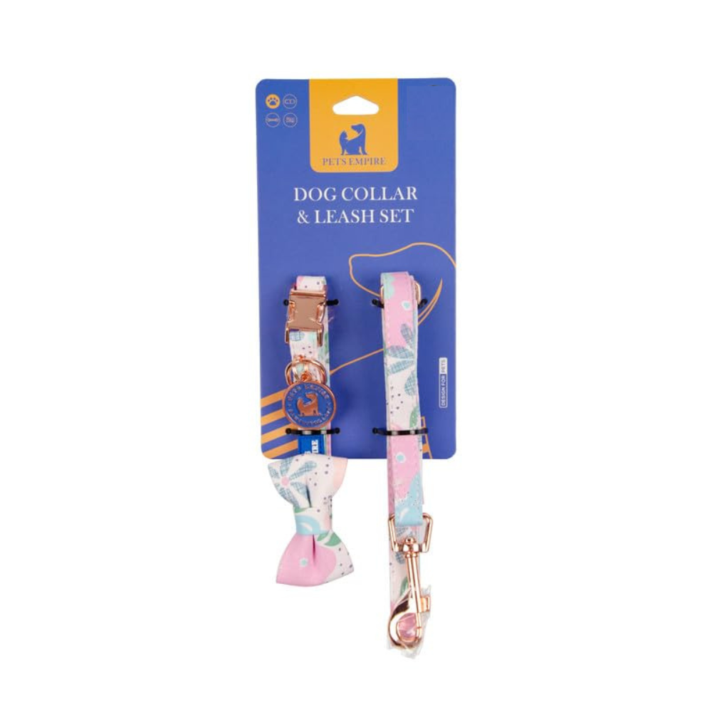 PETS EMPIRE Floral Fusion Dog Collar & Leash Set with Bow