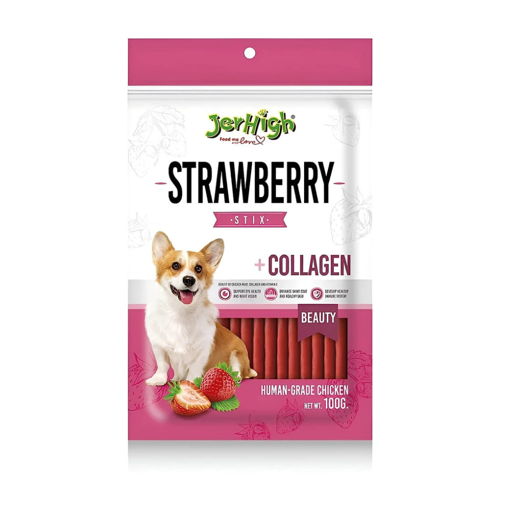 Jerhigh High Strawberry Chicken Stick Dog Treats 100g