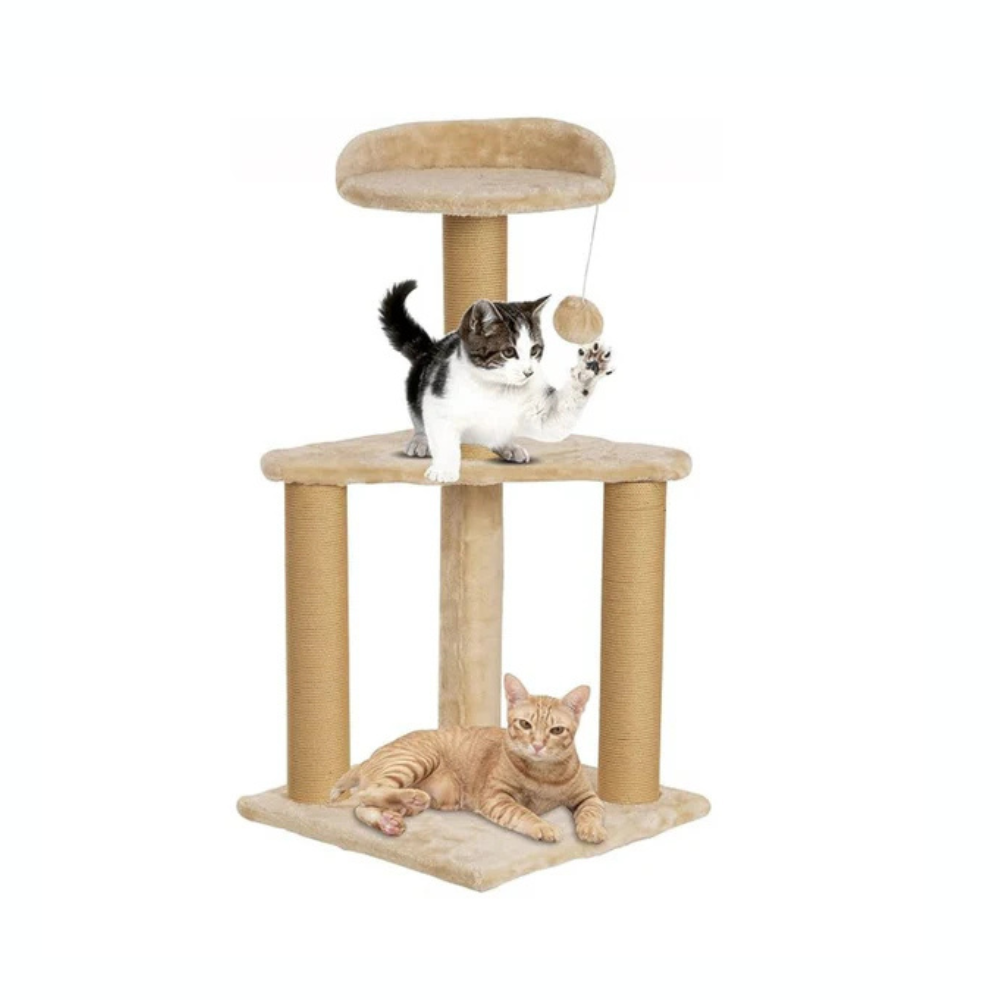 Pets Empire 2 Stage Cat Tree with Hanging Ball- Cream