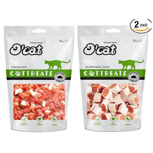 O'Cat Chicken Bite and Salmon Small Sushi, Healthy Cat Treats-50g (Pack of 2)