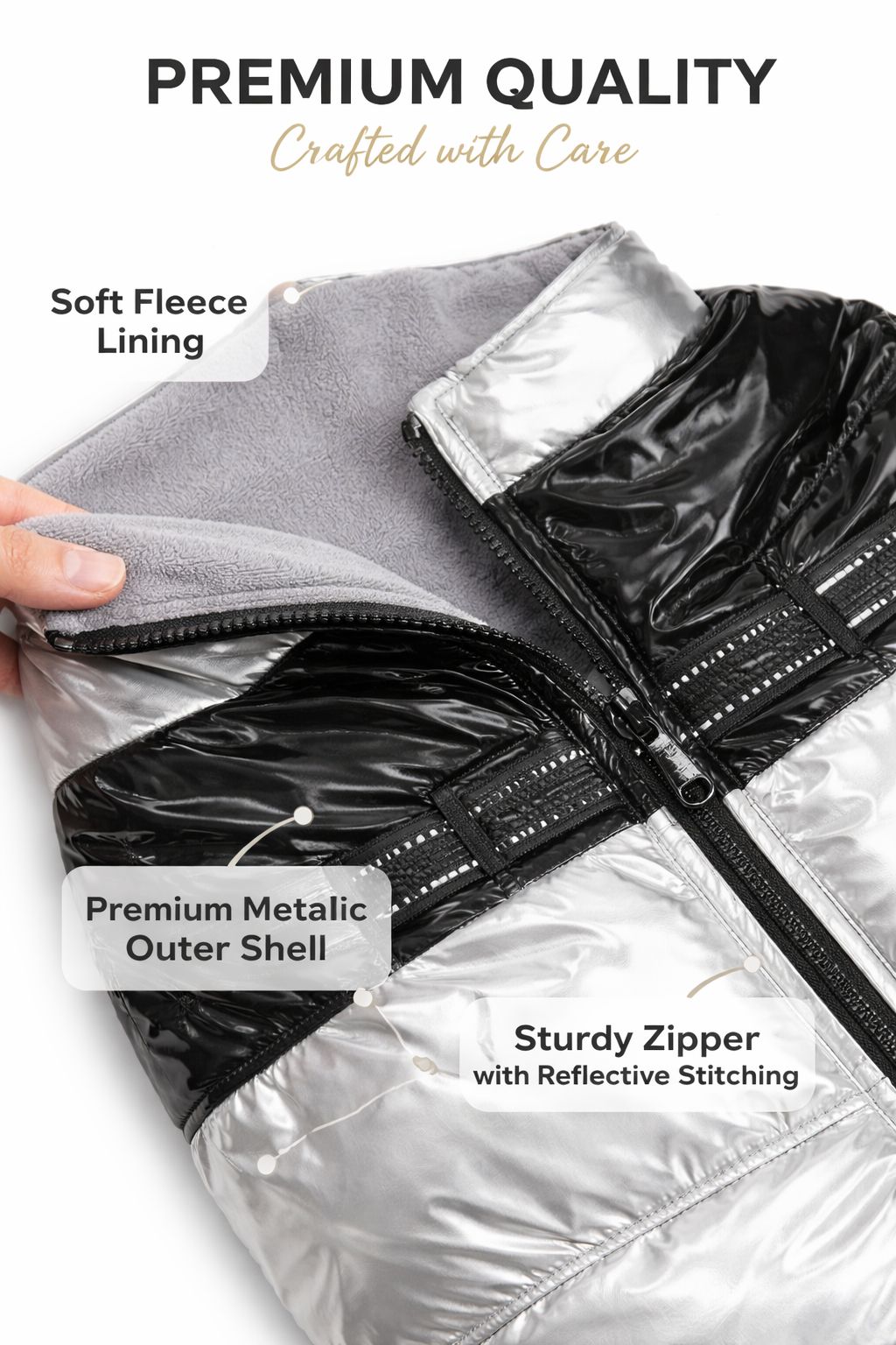 Pets Empire Silver Puffer Zip Jacket For Dogs