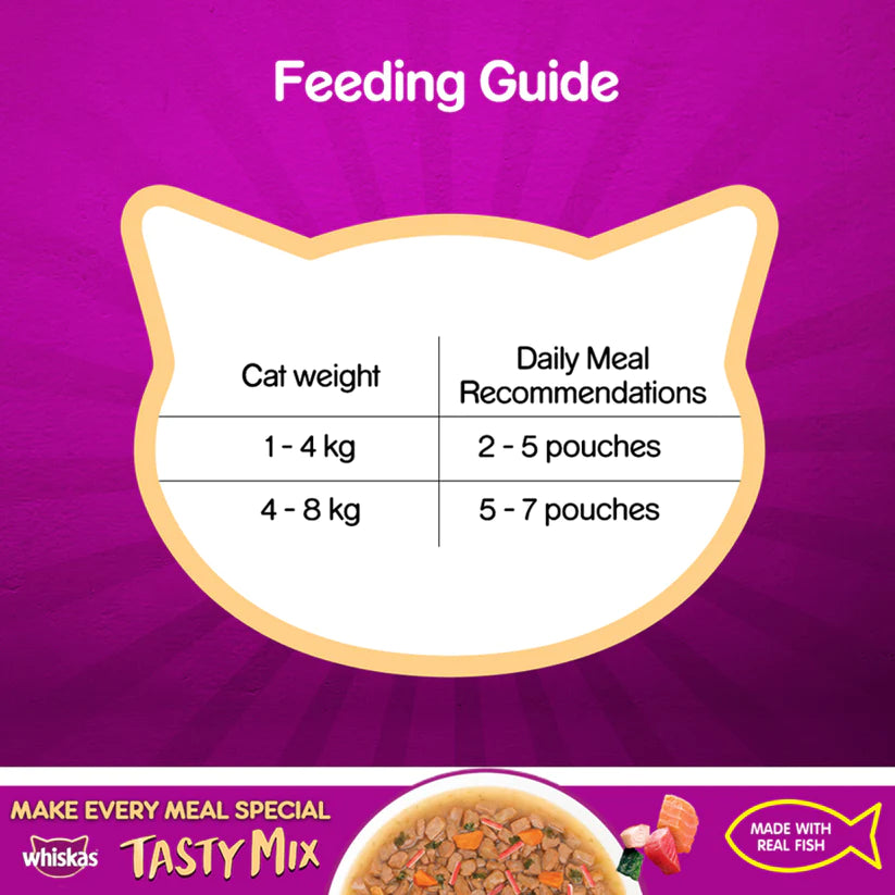Whiskas Tasty Mix Wet Food Made With Real Fish (Tuna & Kanikama), And Carrot in Gravy For Adult (1+ year) Cat -70g