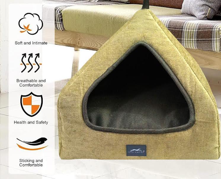 Pets Empire Soft Fabric Comfortable Hut Bed for Cats, Kittens and Puppies- Olive Green