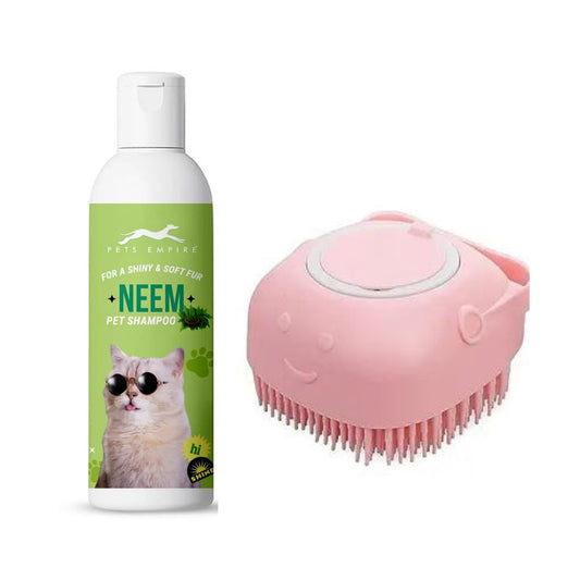 Pets Empire Neem Shampoo & Bath Brush Combo for Cats