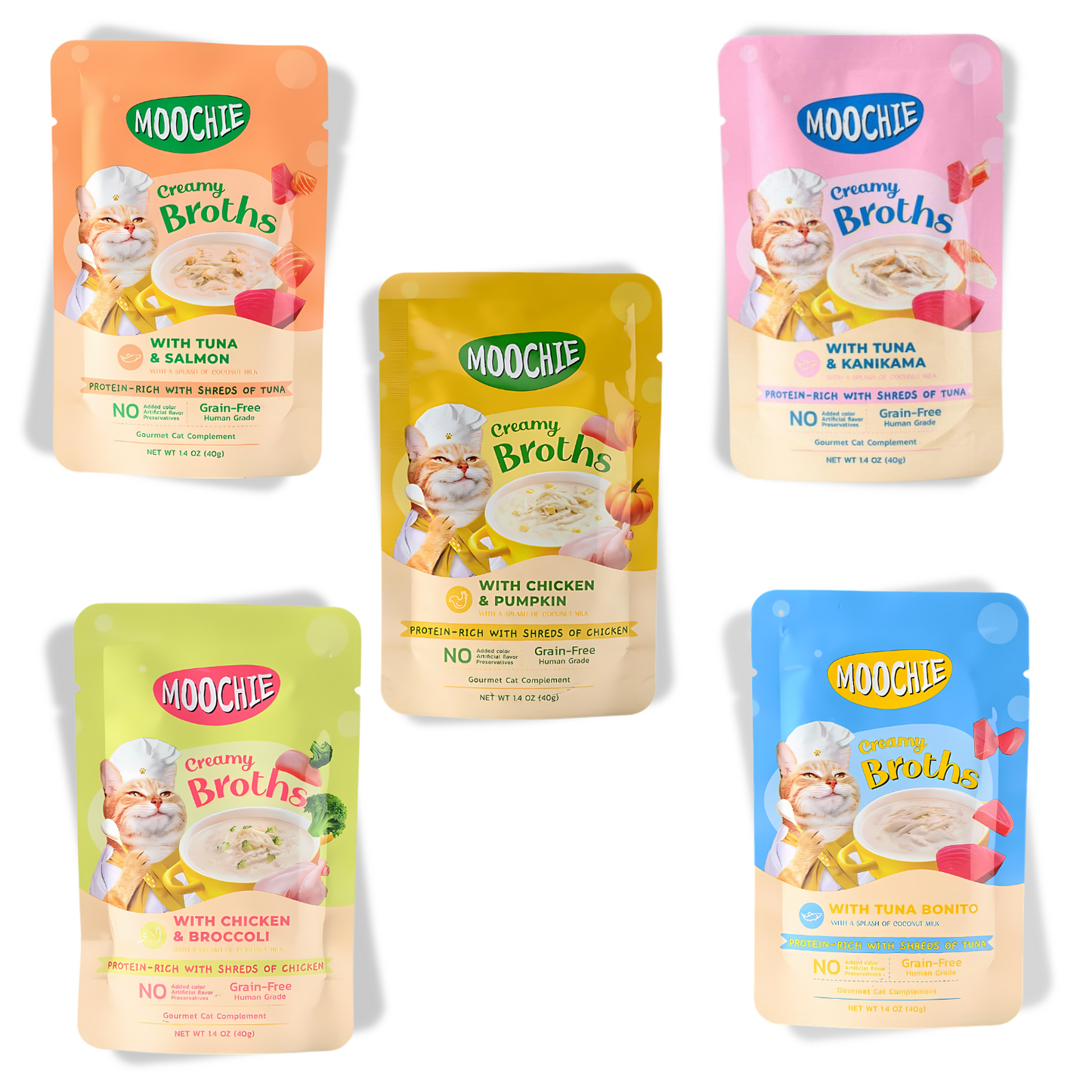Moochie Creamy Broths for Cats - All Mix Flavors (40g)Each