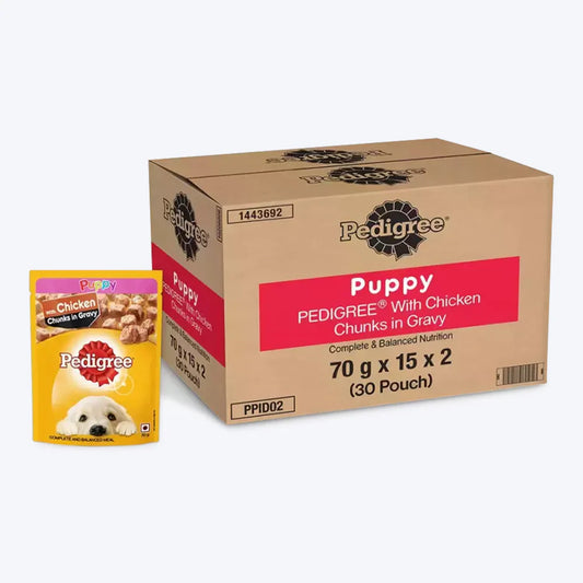 Pedigree Chicken & Liver In Gravy New Born Puppy Wet Food - 2.1 kg (30x0.07 kg)