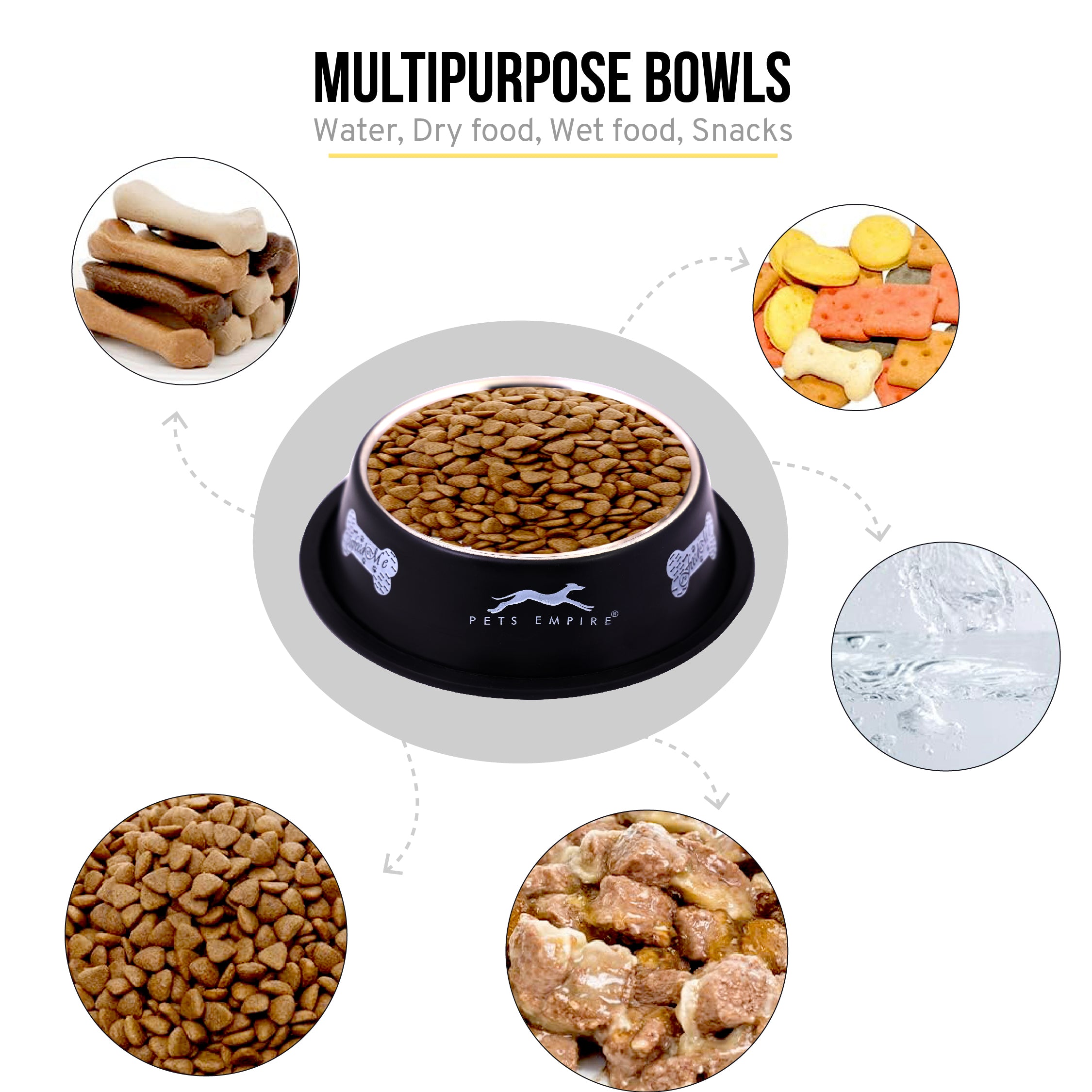Pets Empire Anti Skid Bowl (Black) - Pack of 2