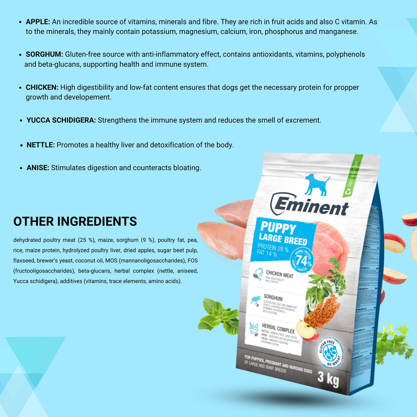 Eminent Puppy Food Dry, Chicken Flavour Medium Breeds - 3 Kg