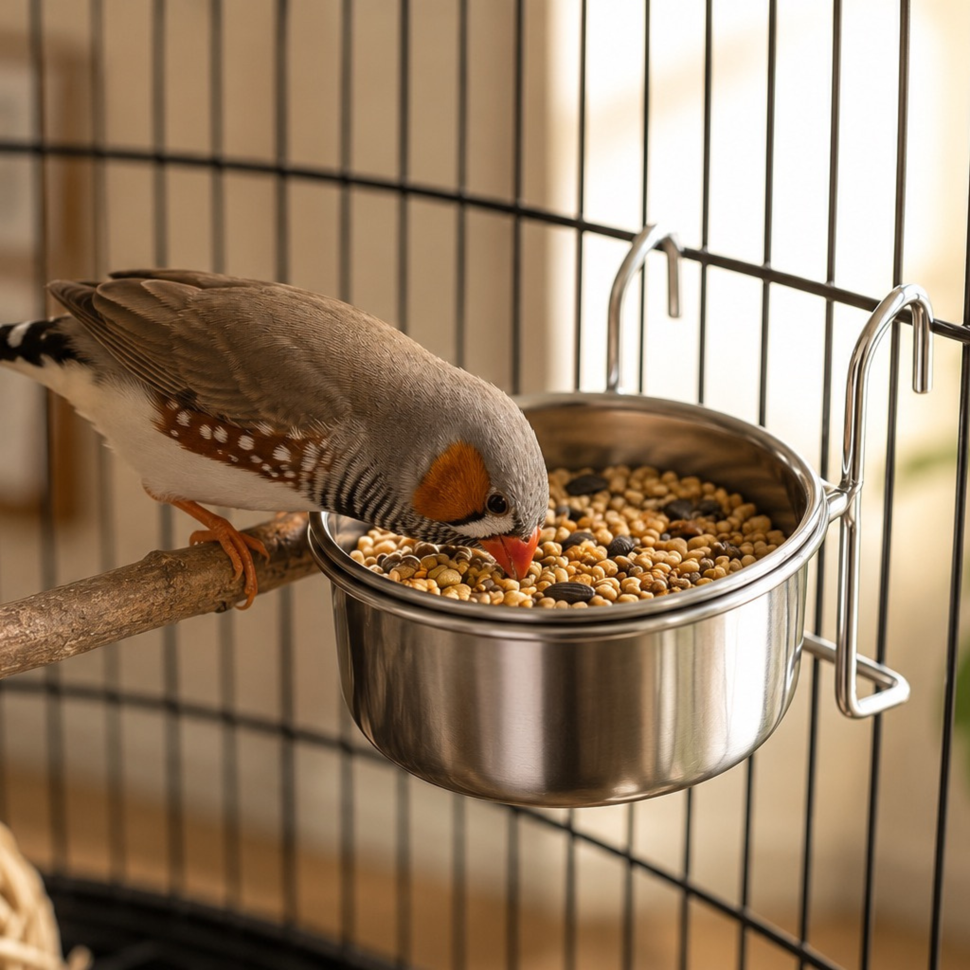 Pets Empire Steel Coop Cup Feeder Bowl with Hook Holder For Birds 1 Piece