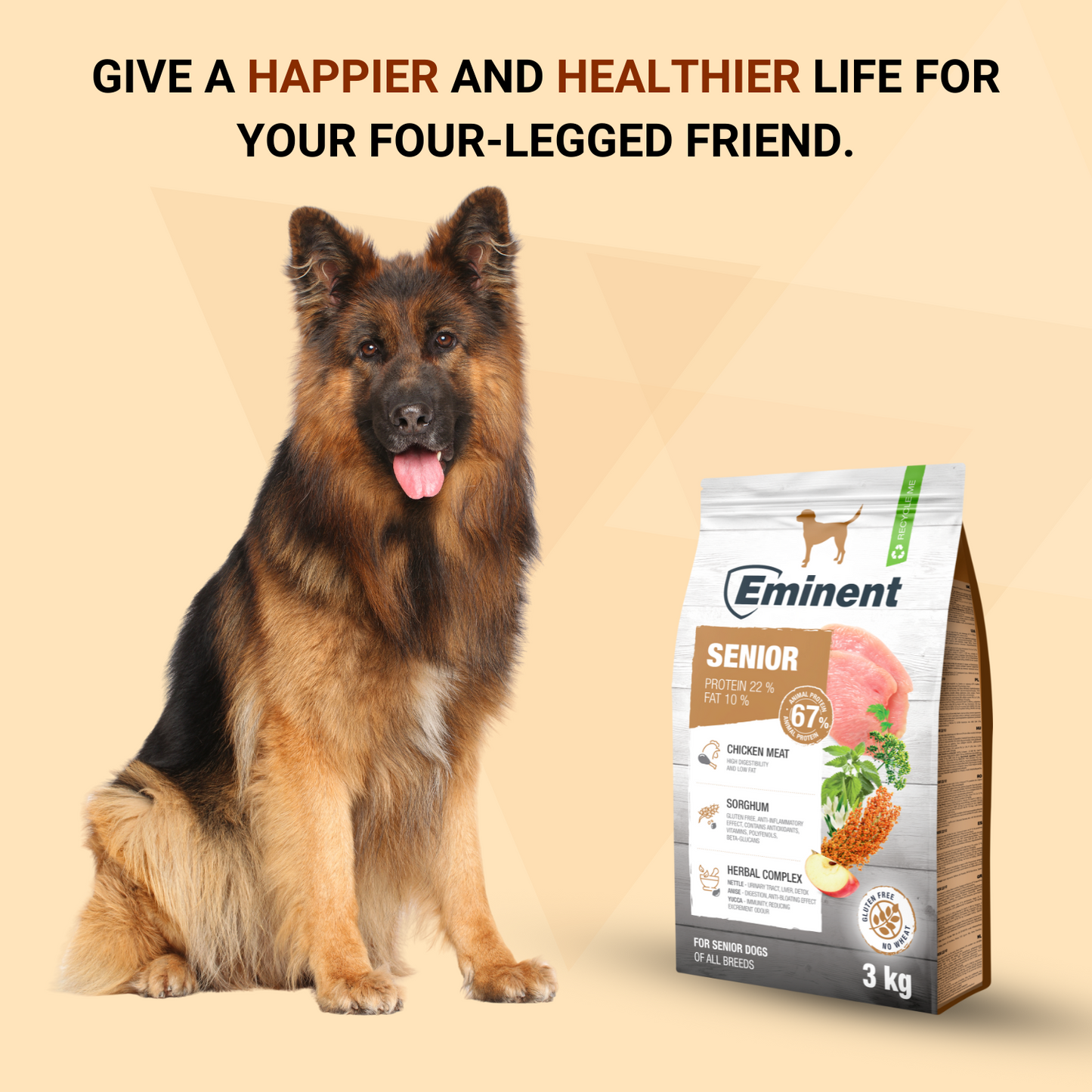 Eminent Senior Light Dog Food Dry, Chicken Flavour-3kg