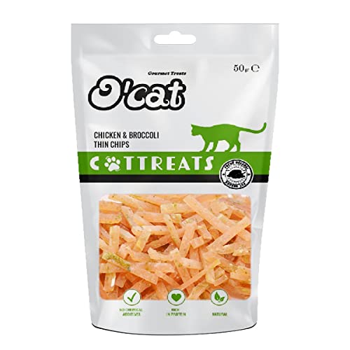 O'Cat Combo of Chicken & Brocolli Thin Chips & Chicken and Seaweed Mini Strips Cat Treats 50g