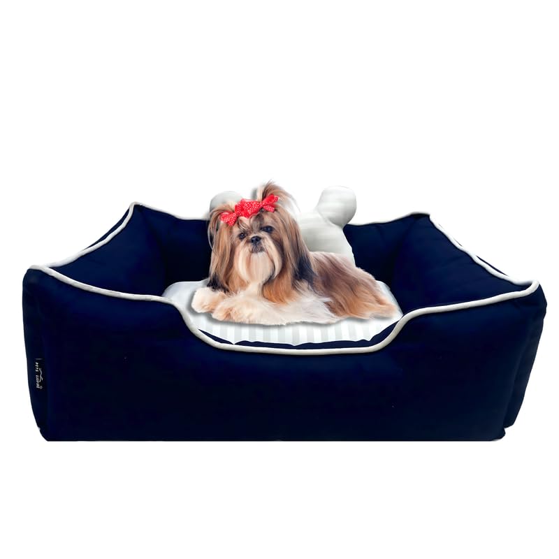 Pets Empire Classic Lounger Beds with Pillow for Dogs - Dark Blue