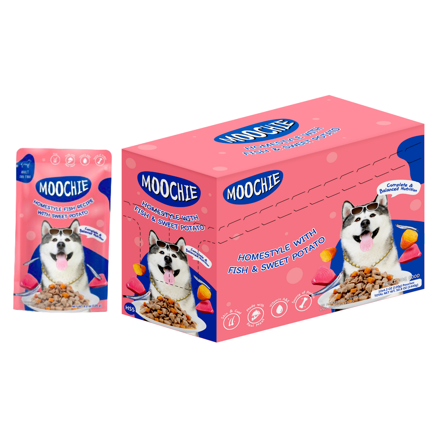 Moochie Wet Dog Food HomeStyle with Fish & Sweet Potato (120g)