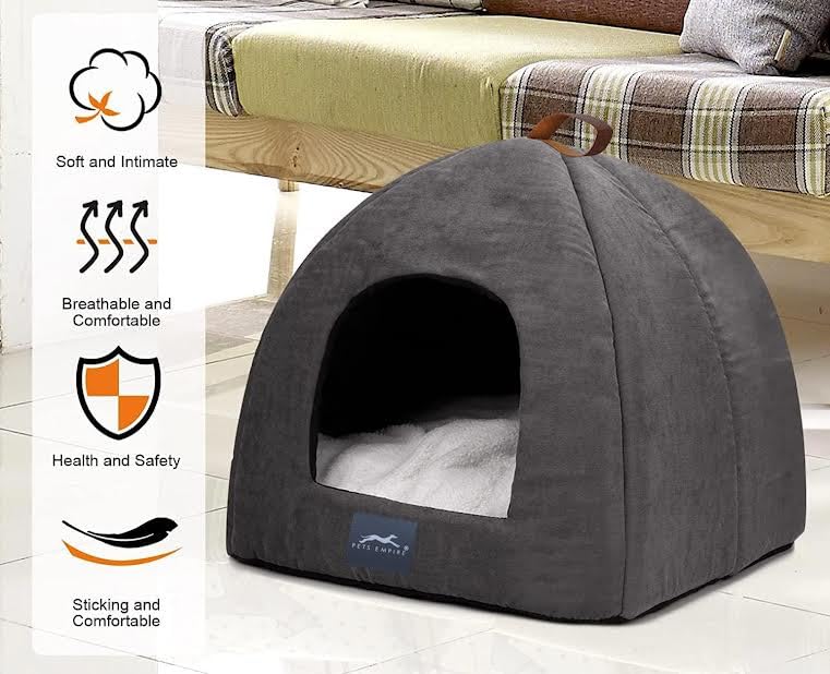 Pets Empire Soft Fabric Comfortable Hut Bed for Cats, Kittens and Puppies-Black