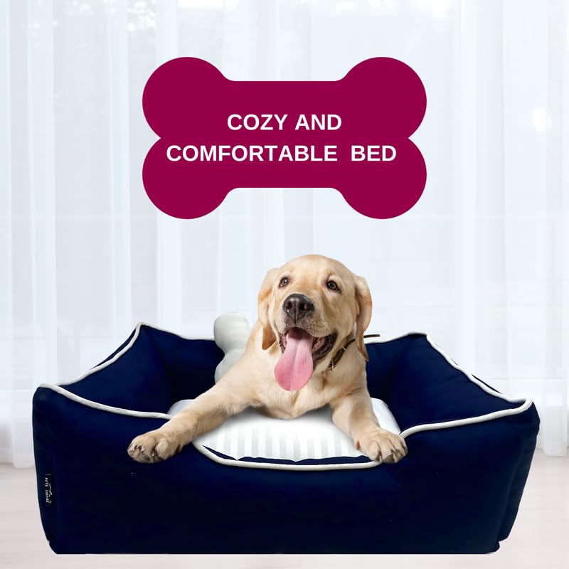 Pets Empire Classic Lounger Beds with Pillow for Dogs - Dark Blue