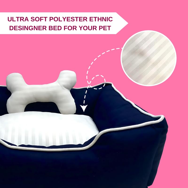 Pets Empire Classic Lounger Beds with Pillow for Dogs - Dark Blue