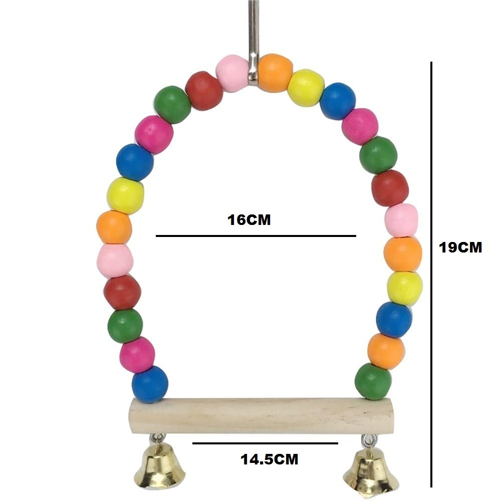 PETS EMPIRE Wooden Colorful Beads Bell Bird Swing Toys