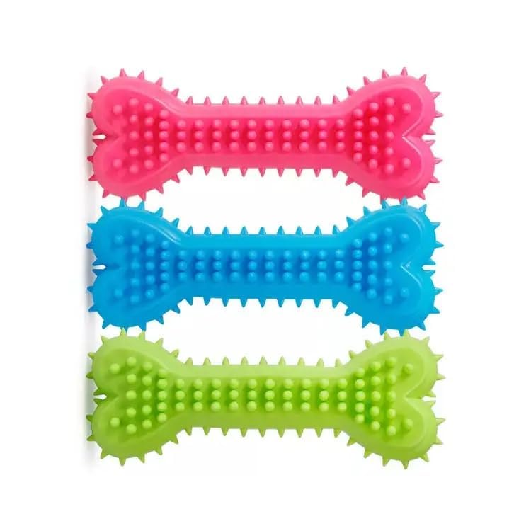 PETS EMPIRE Puppy Spike Rubber Bone Teething Chew Toy Pack of 2 (Multicolor)